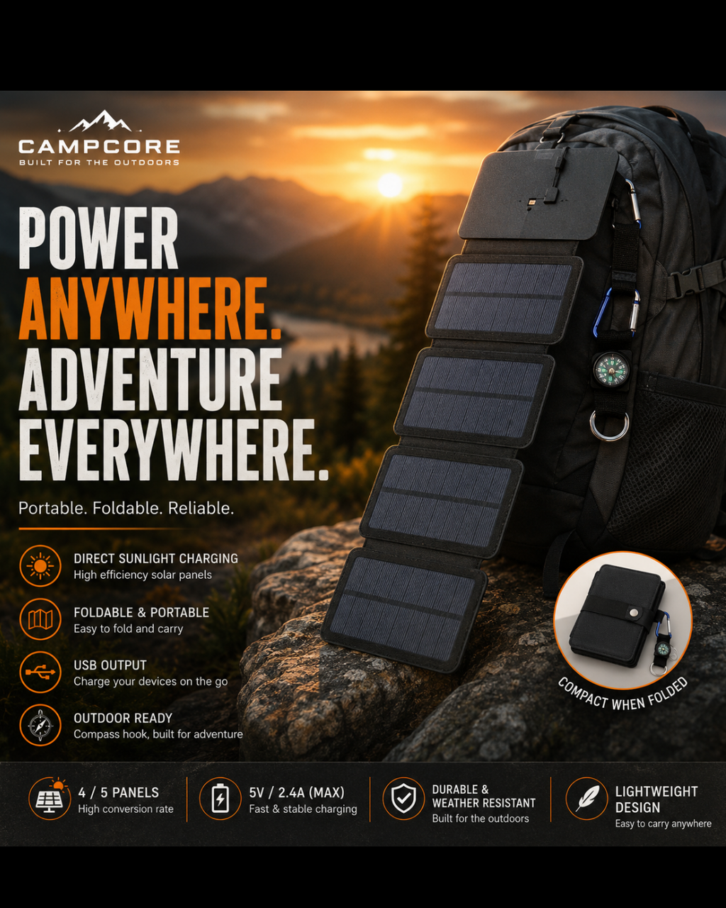 CampCore Folding Solar Charger