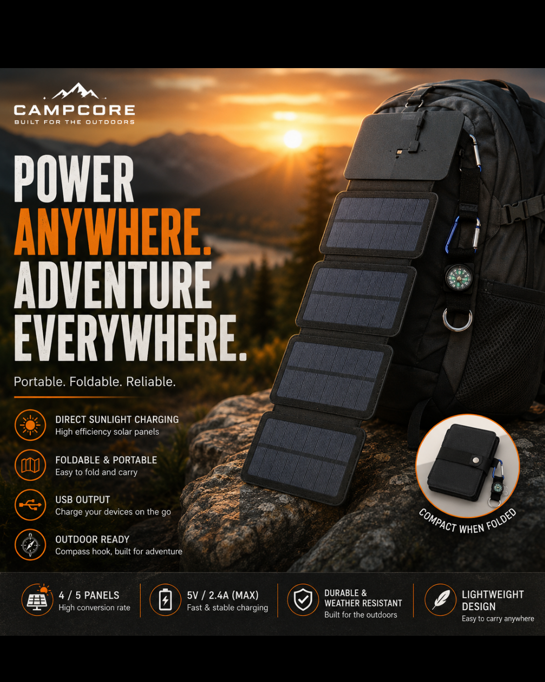 CampCore Folding Solar Charger