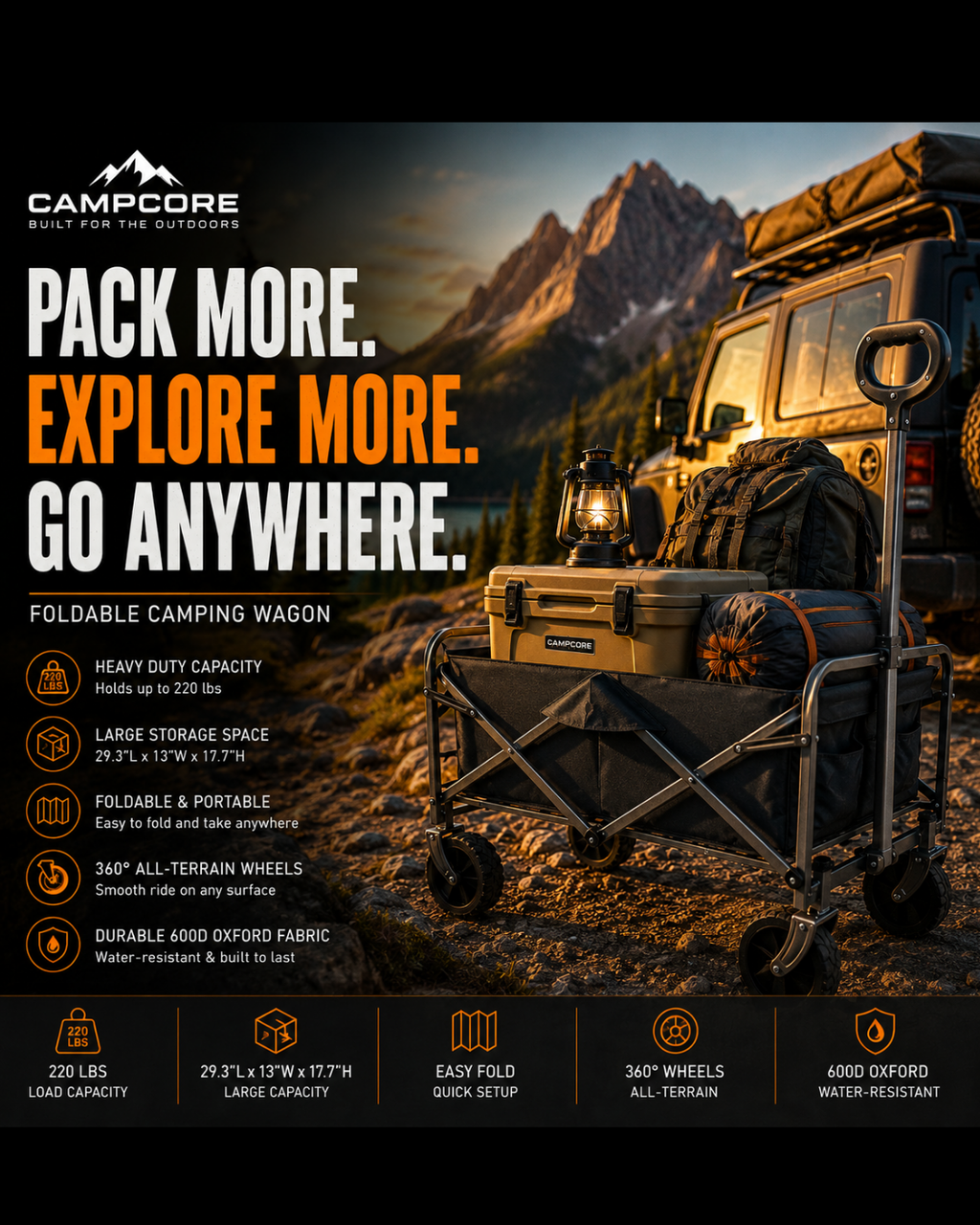 CampCore folding camp cart for hauling outdoor gear