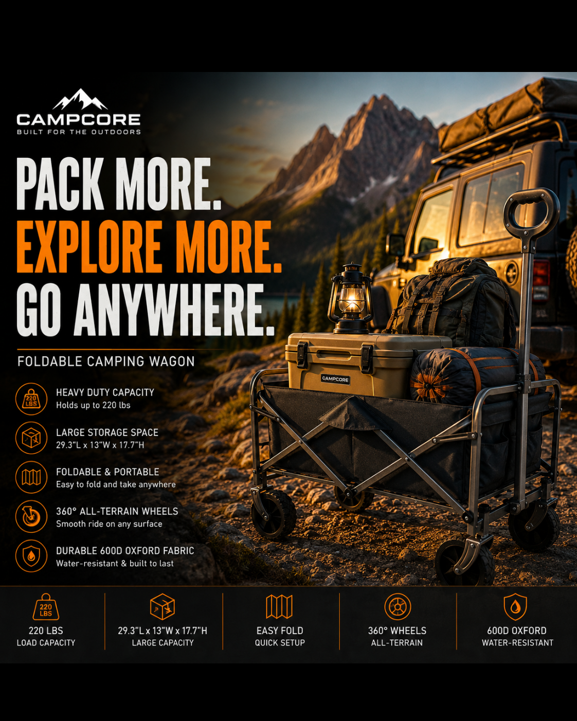 CampCore folding camp cart for hauling outdoor gear