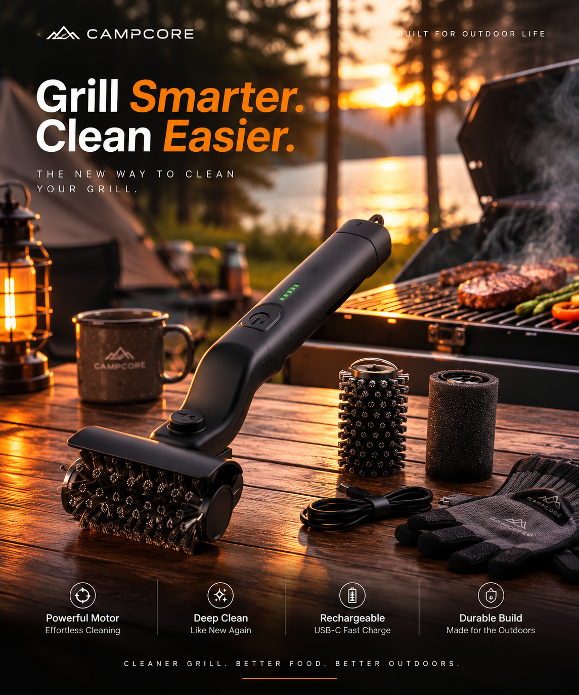 CampCore Electric Grill Brush Pro Set with Apron