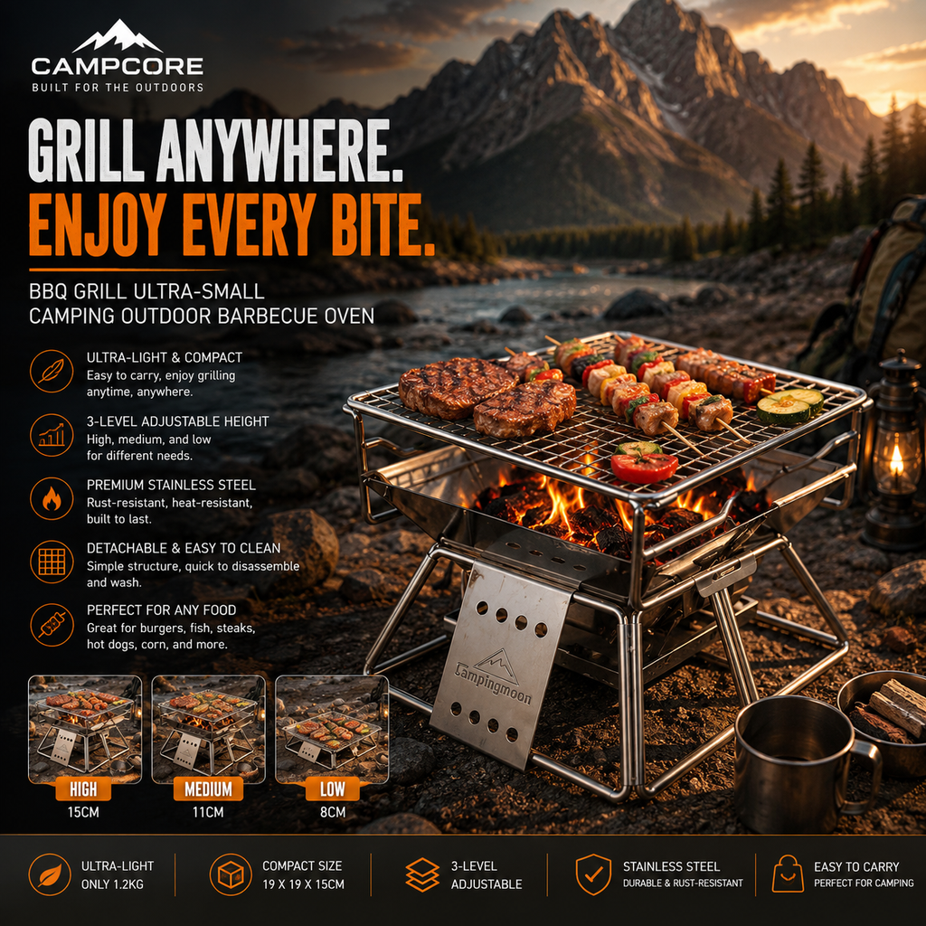 CampCore Verstellbarer faltbarer BBQ-Grill