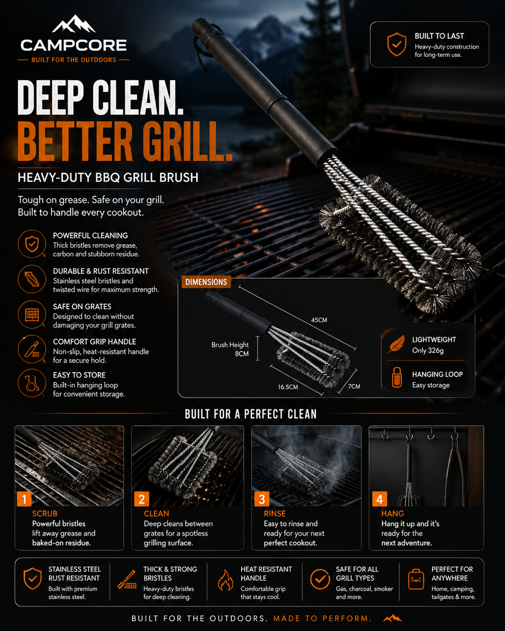 CampCore Triple-Head Grill Brush