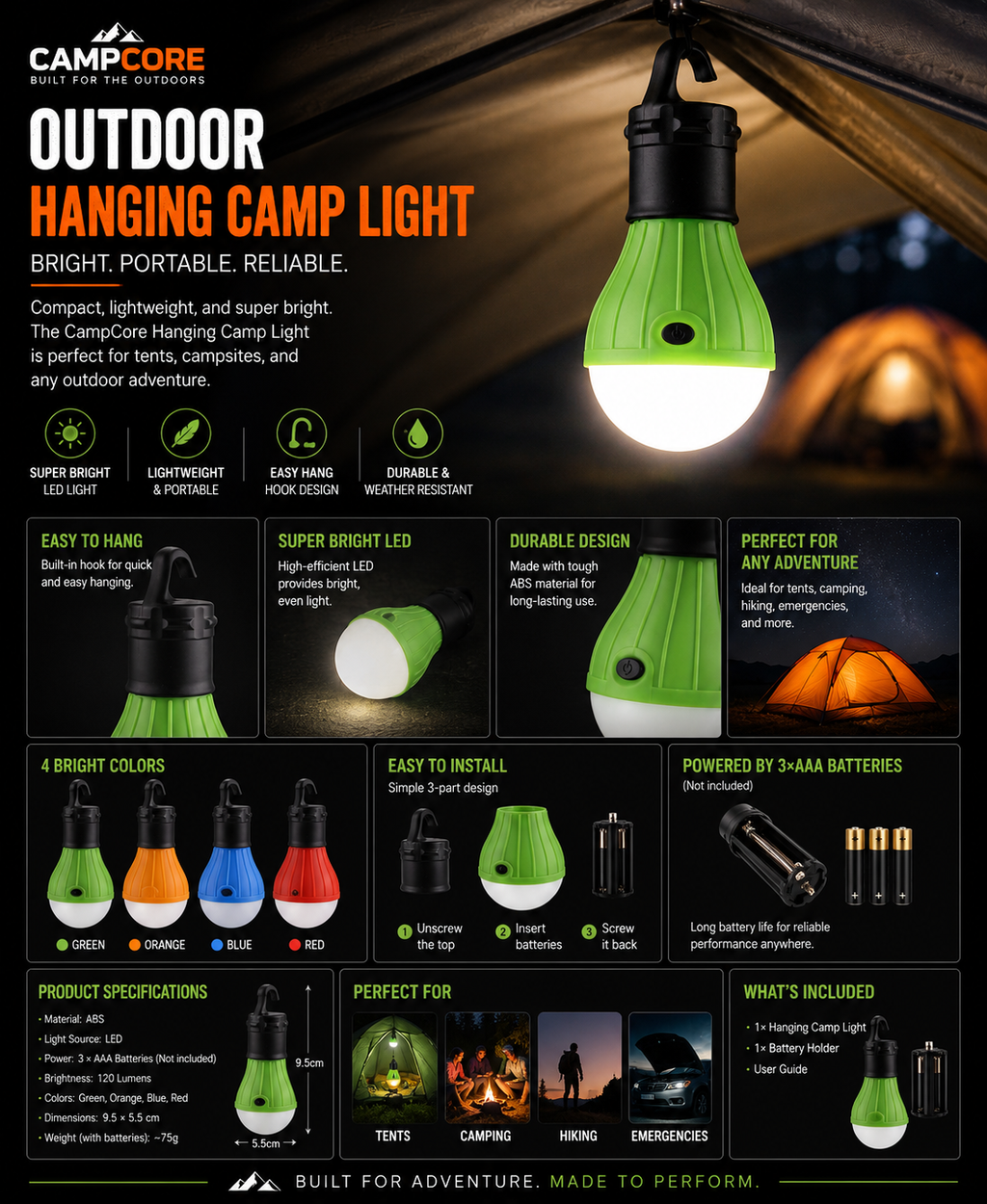 CampCore mini battery-powered LED tent light