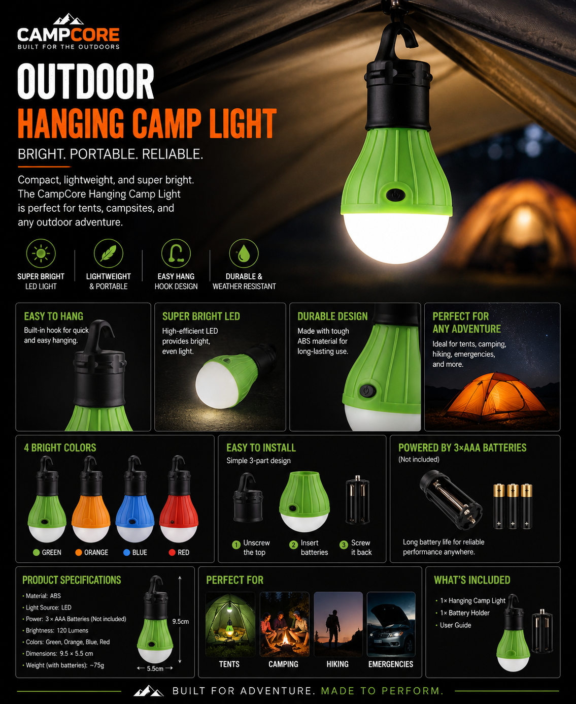 CampCore mini battery-powered LED tent light
