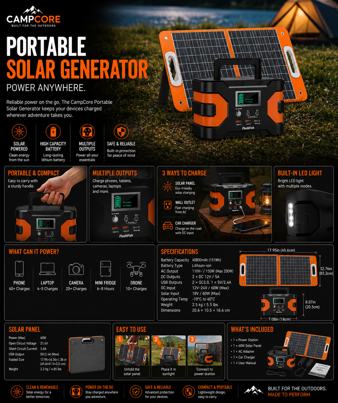 CampCore 200W Power Station with Solar Panel