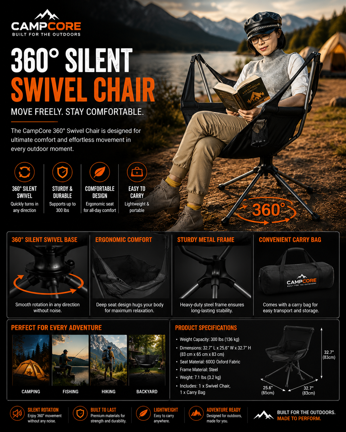 CampCore foldable outdoor rocking chair for camping