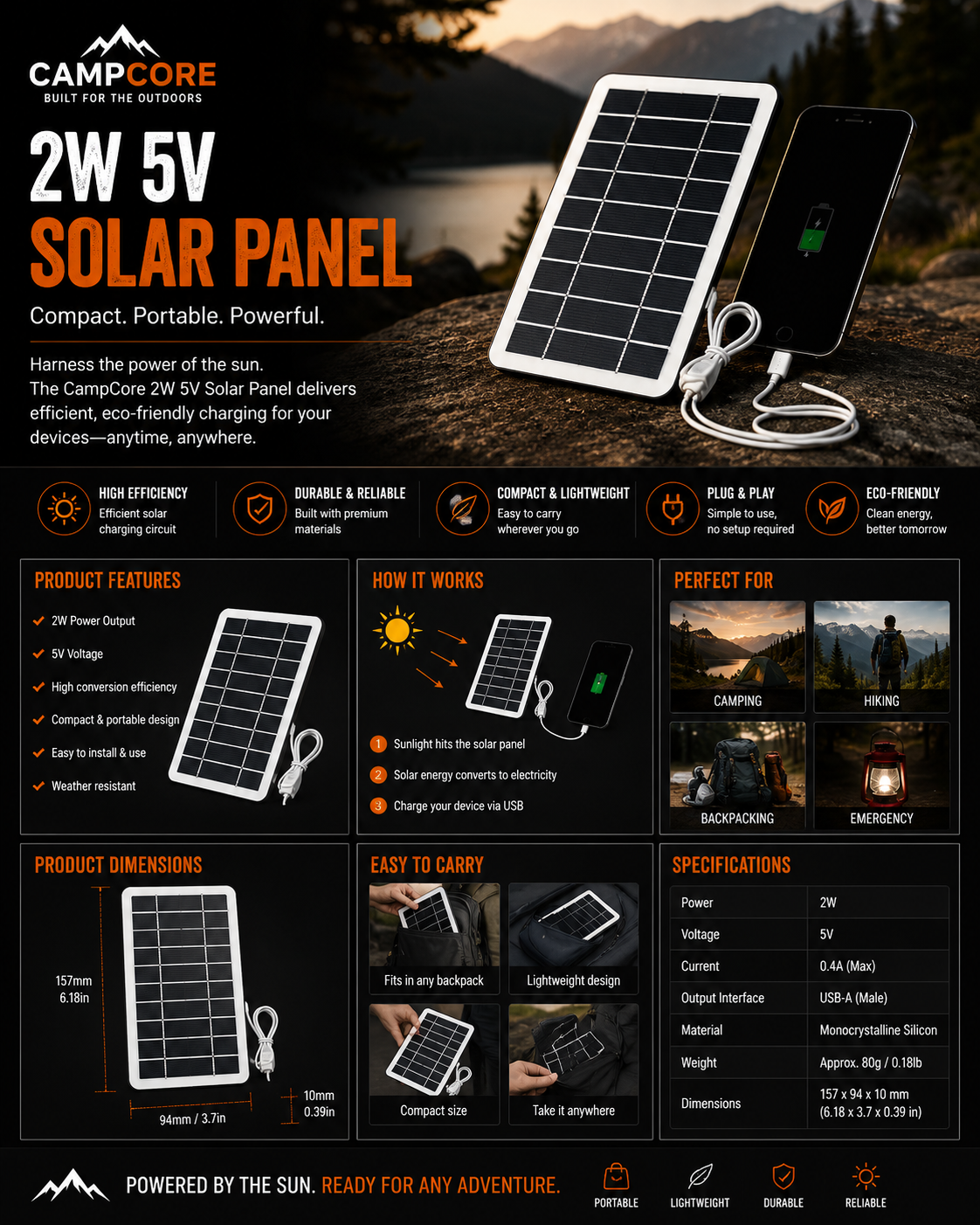 CampCore compact portable solar charger