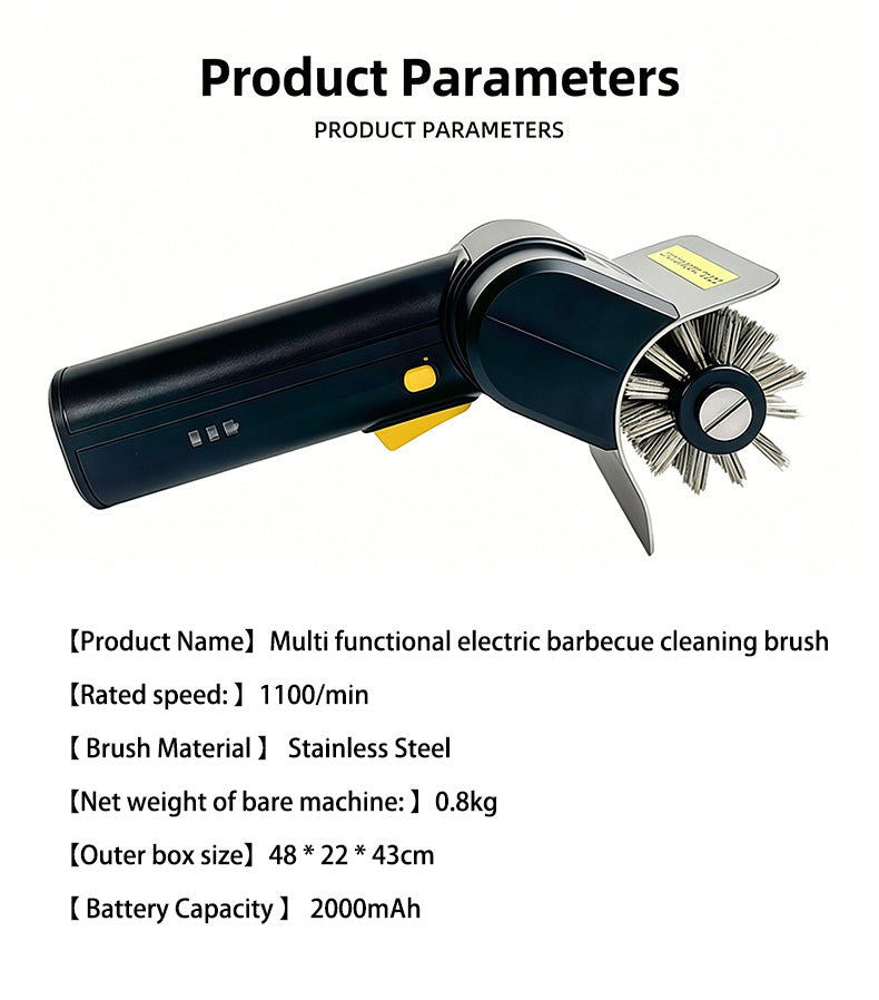 Cordless Electric Grill Cleaning Brush – Stainless Steel, 2000mAh